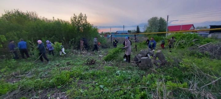 В Новом Такермене на месте будущей детской площадки провели субботник